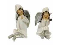 Angel niña sentada blanco-plata