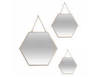 Set 3 espejos hexagonales ORO metal 29-24-20cm