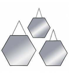 Set 3 espejos cadena de metal negro  29-24-20cm