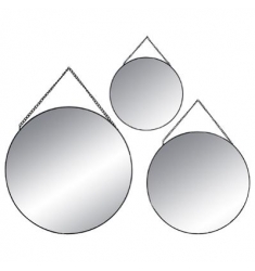 Set 3 espejos redondos cadena metal neg 29-24-20cm